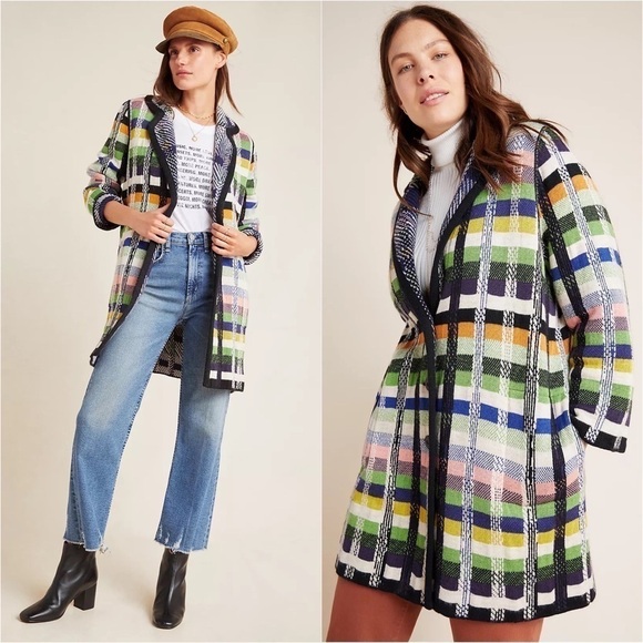 ALDOMARTINS Wool Alpaca Colorblock Plaid Long Maximalist Sweater Blanket Coat S - Picture 6 of 16